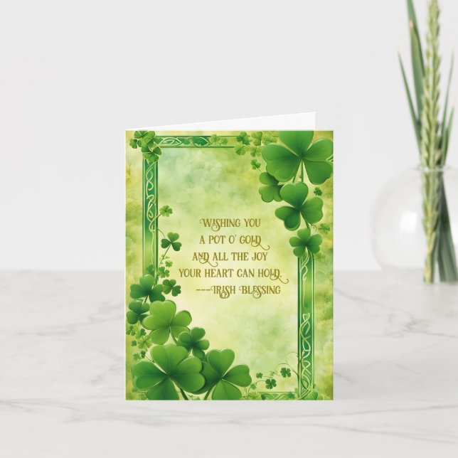 Green Shamrocks and Green Frame St. Patrick's Day Holiday Card (Front)