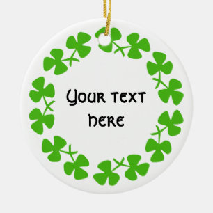 Green Shamrocks Border Add Text Ceramic Ornament