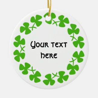 Green Shamrocks Border Add Text Ceramic Ornament