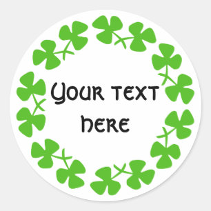 Green Shamrocks Border Add Text Classic Round Sticker