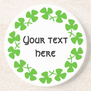 Green Shamrocks Border Add Text Coaster