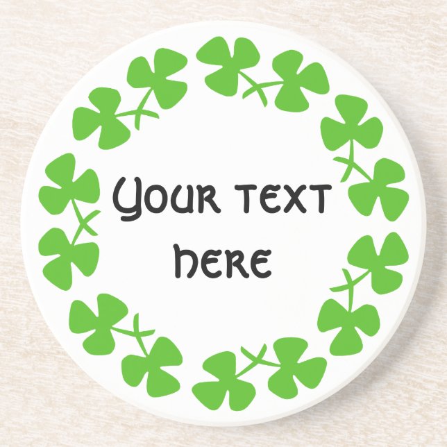 Green Shamrocks Border Add Text Coaster (Front)
