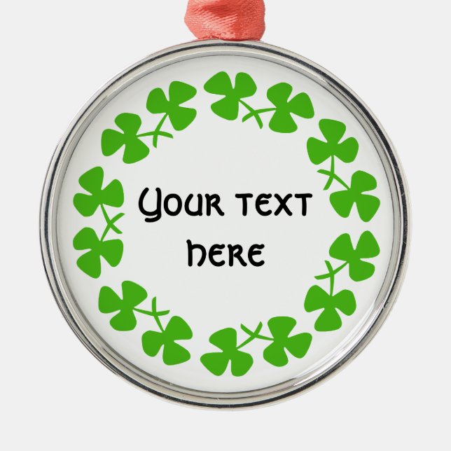 Green Shamrocks Border Add Text Metal Ornament (Front)