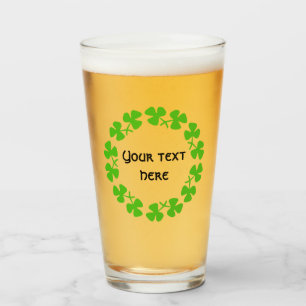 Green Shamrocks Border Add Text Metal Ornament Glass