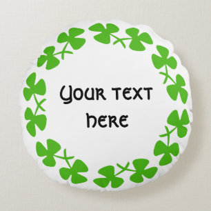 Green Shamrocks Border Add Text Round Pillow