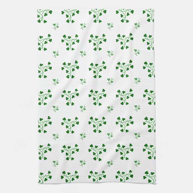 Green Shamrocks Circles Pattern Kitchen Towel (Vertical)