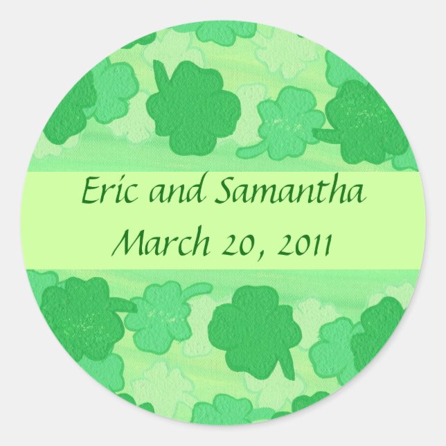 Green Shamrocks Collage, Save the date stickers (Front)