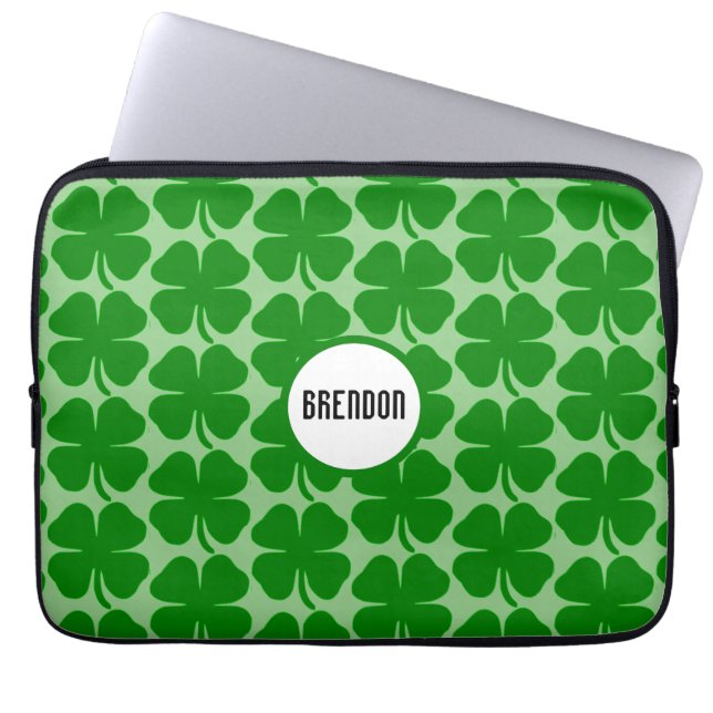 Green Shamrocks Customized Neoprene Laptop Sleeve (Front)