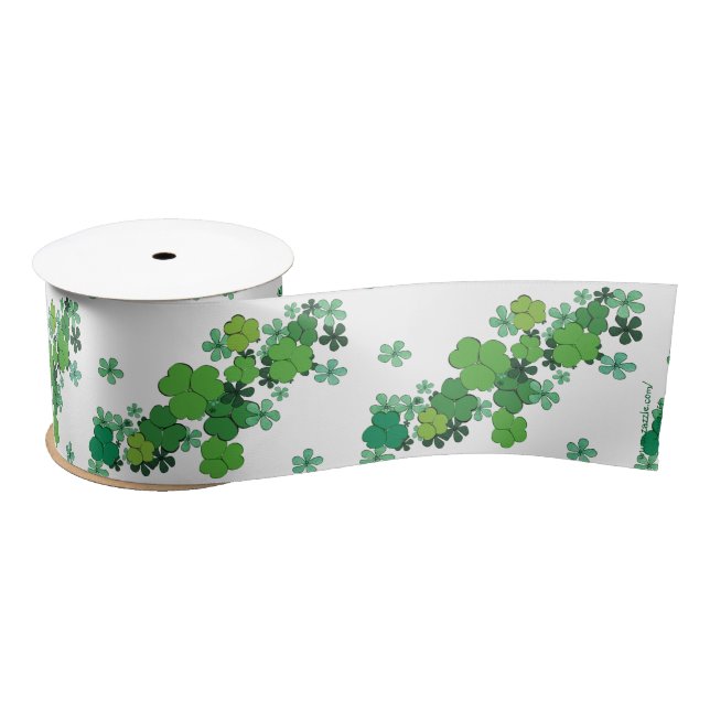 Green Shamrocks & Daisies St Patrick's Ribbon Satin Ribbon (Spool)