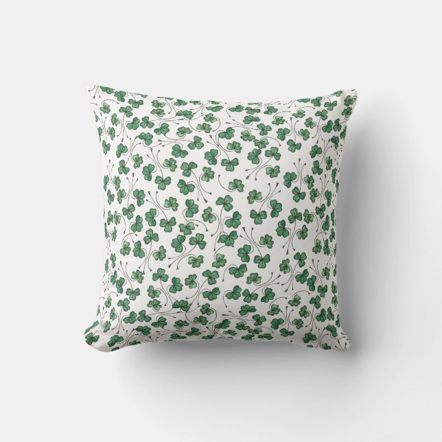 Green Shamrocks Ditsy Pattern on White Pillow (Front)