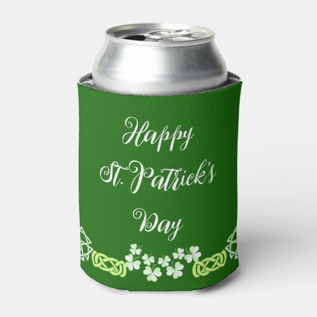 Green Shamrocks Happy St Patricks Day Party Lucky  Can Cooler (Can Front)