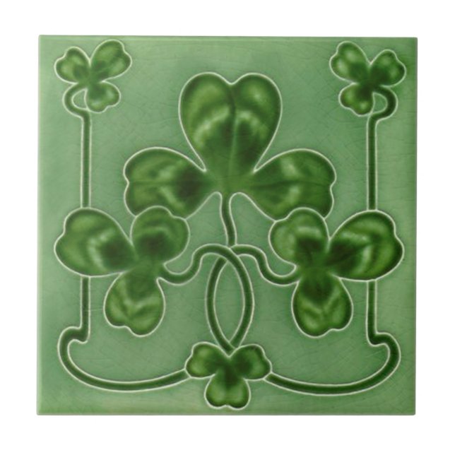 Green Shamrocks Irish Art Nouveau Repro Design Tile (Front)