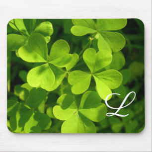 Green Shamrocks Irish Clover Monogram Mouse Mat