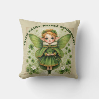 Green Shamrocks Irish Fairy Kisses Goodnight Baby Throw Pillow