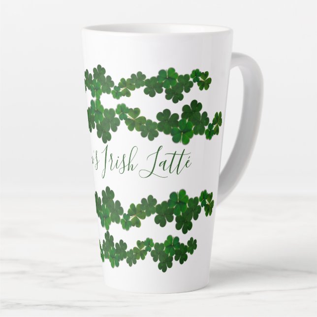 Green Shamrocks Irish Latté Mug Personalized (Right Angle)