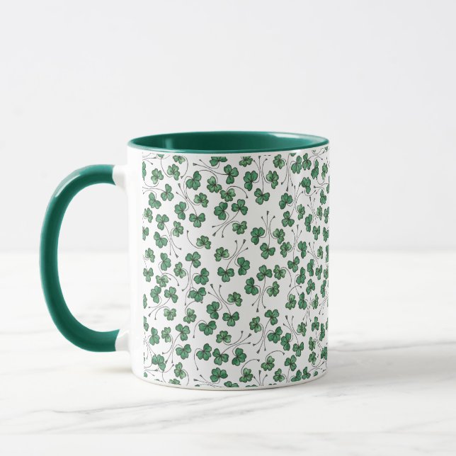 Green Shamrocks on White Ringer Mug (Left)