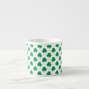 Green Shamrocks on White St.Patrick’s Day Clover Espresso Cup