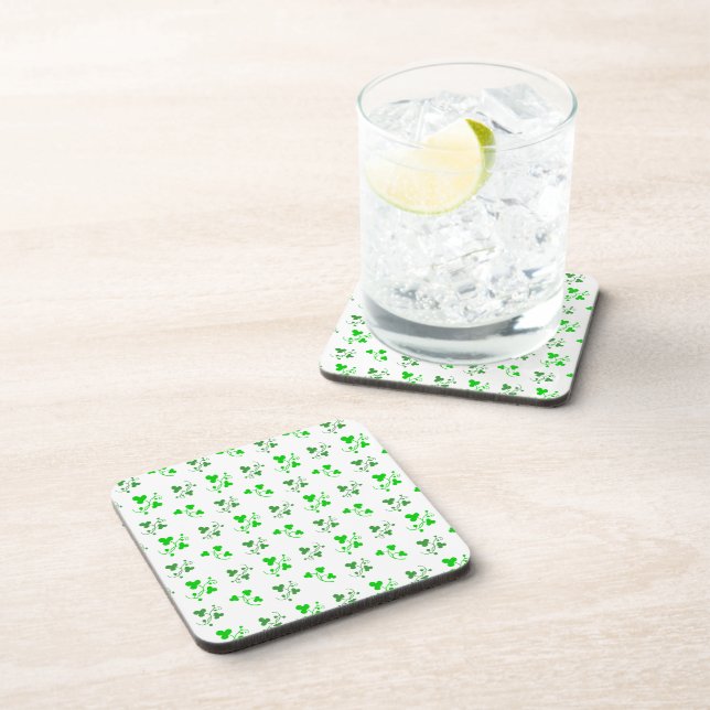 Green Shamrocks Pattern Coaster (Right Side)