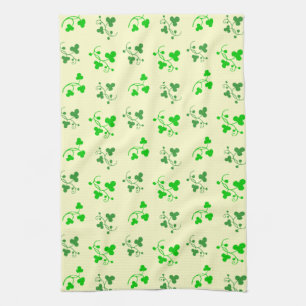 Green Shamrocks Pattern on Cream Kitchen Towel