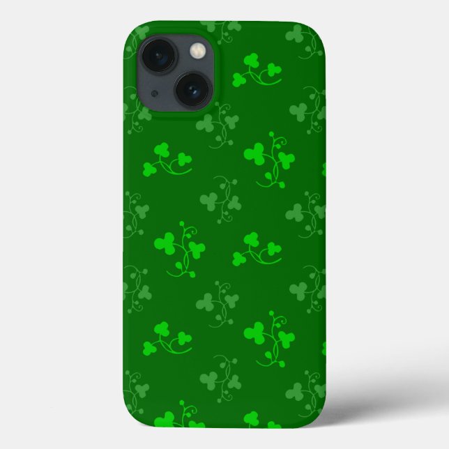 Green Shamrocks Pattern on Green iPhone Case (Back)