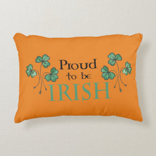 Green Shamrocks Proud to be Irish Lumbar Pillow