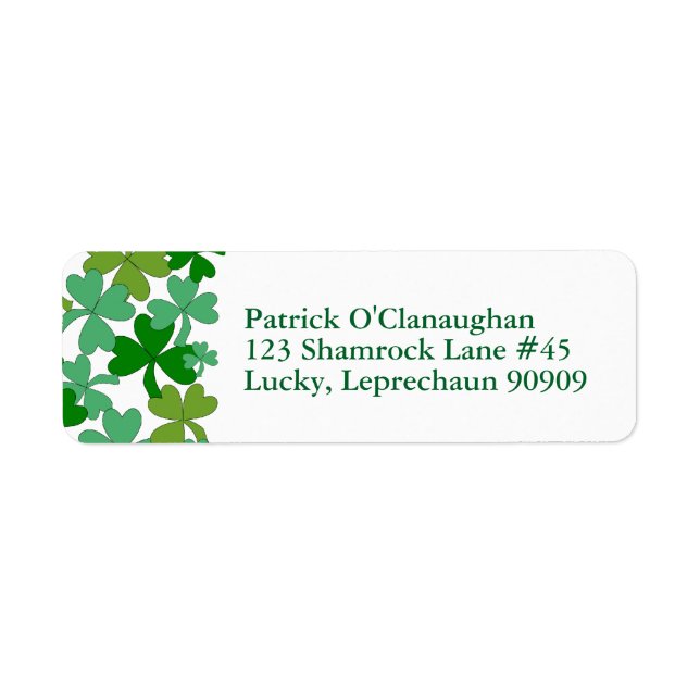 Green Shamrocks Return Address Labels Personalised (Front)