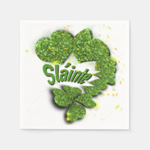 Green Shamrocks   sparkling hearts Shainte Napkin