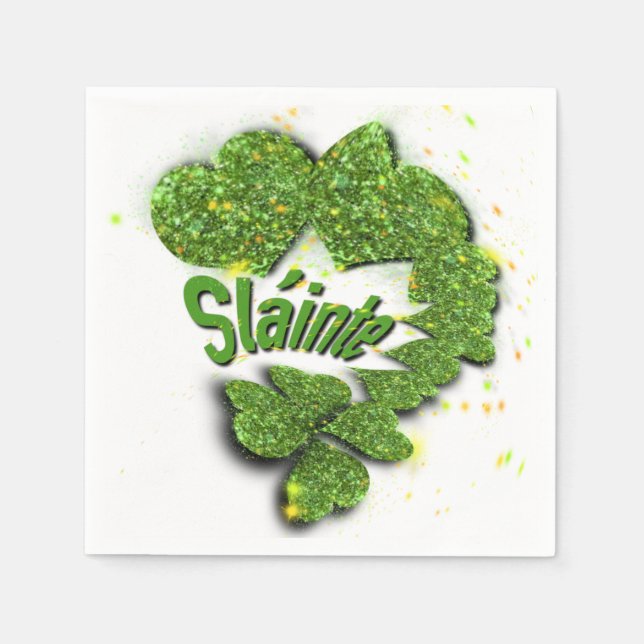 Green Shamrocks | sparkling hearts Shainte Napkin (Front)