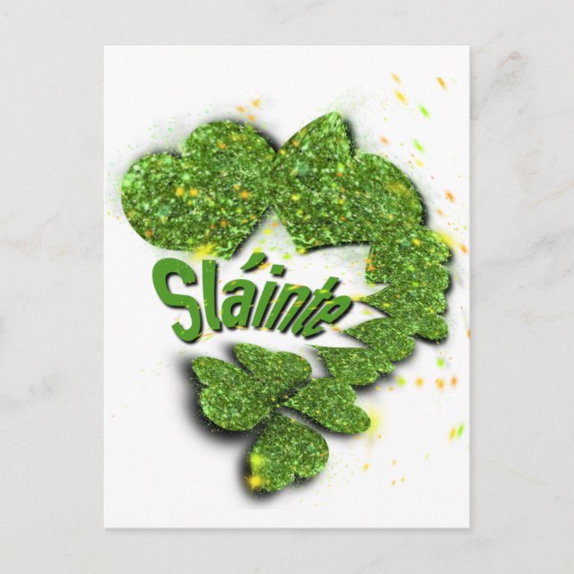 Green Shamrocks | sparkling hearts Shainte Postcard (Front)