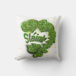 Green Shamrocks sparkling hearts Shainte Throw P Throw Pillow