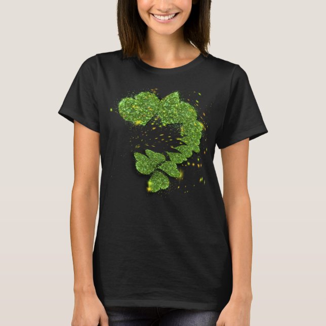 Green Shamrocks | sparkling hearts T-Shirt (Front)