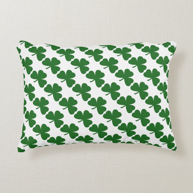 Green Shamrocks St. Patrick's Day Clover Pattern Accent Pillow (Front)