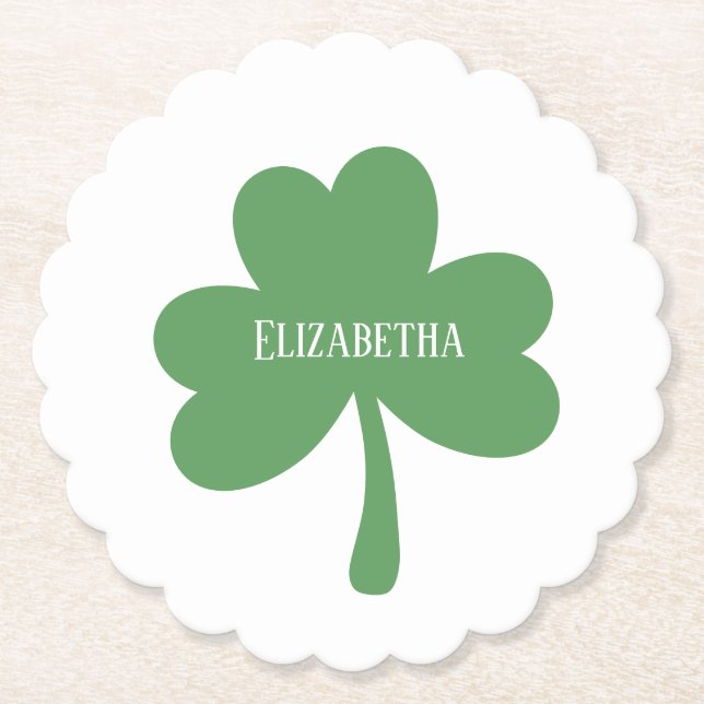 Green Shamrocks St. Patrick's Day Custom Name Paper Coaster (Front)