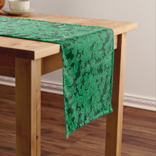 Green Shamrocks St Patricks Day Pattern Short Table Runner