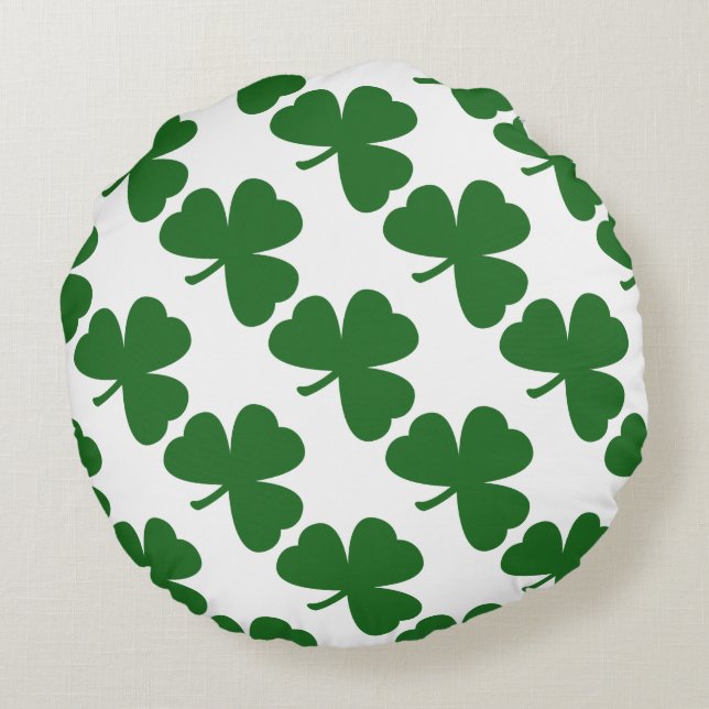 Green Shamrocks St. Patrick's Day Round Pillow (Back)