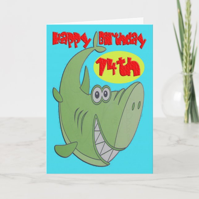 Green Shark Fourteenth Birthday Card (Front)