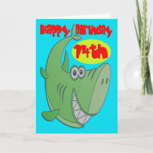 Green Shark Fourteenth Birthday Card