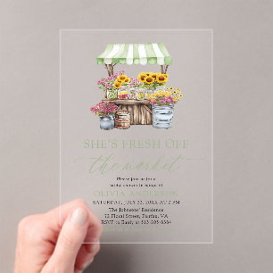 Green She’s Fresh Off The Market Bridal Shower Acrylic Invitations