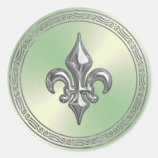 Green Sheen and Silver Fleur de Lis Envelope Seal (Front)