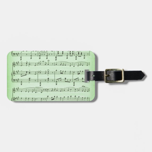 Green Sheet Music Luggage Tag (Front Horizontal)