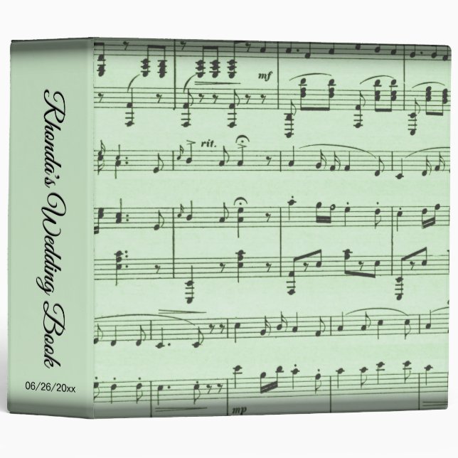 Green Sheet Music Personalized Wedding Binder (Front/Spine)