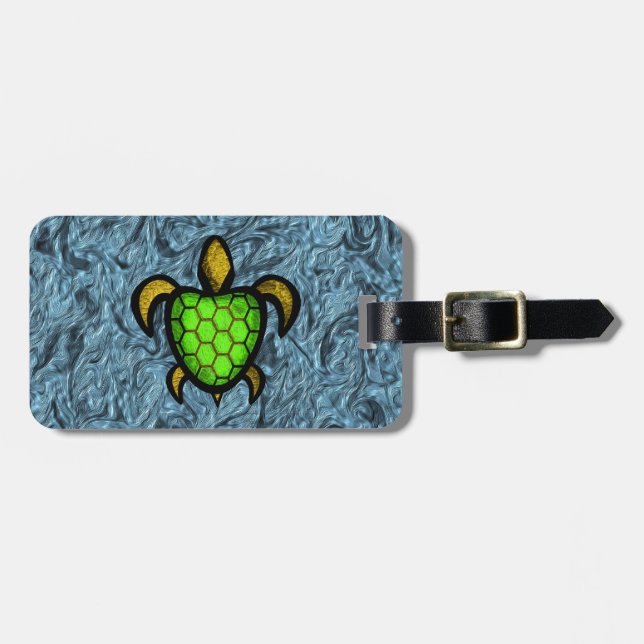 Green Shell Turtle Luggage Tag (Front Horizontal)