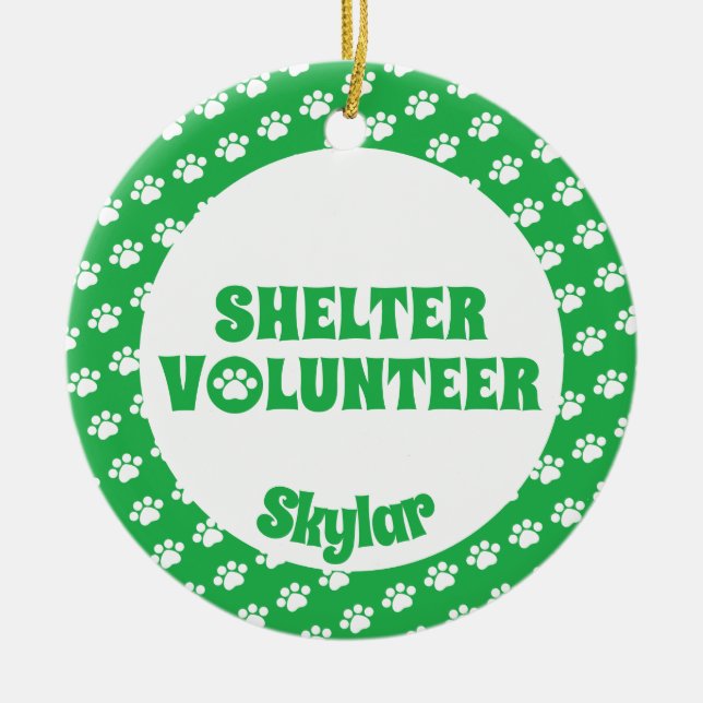 Green Shelter Volunteer Ceramic Ornament (Front)