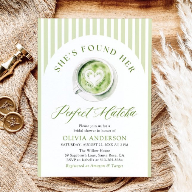 Green She's Found Her Perfect Matcha Bridal Shower Invitation (Watercolor Green She's Found Her Perfect Matcha Bridal Shower Invitation)