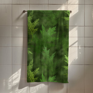 Green Shimmer Pretty Leaf Leaves Autumn Bath Towel Set