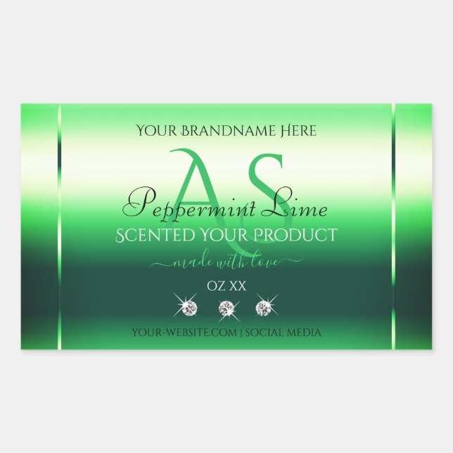 Green Shimmery Product Labels Rhinestones Monogram (Front)