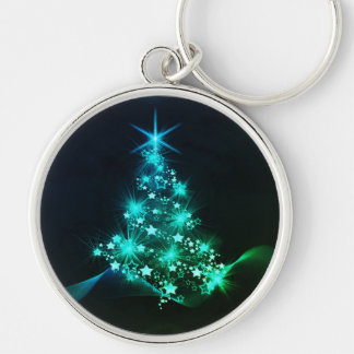 Green Shine of Stars on Christmas Tree Dark Keychain