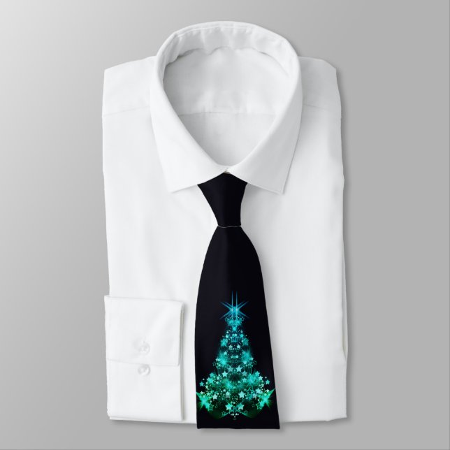Green Shine of Stars on Christmas Tree Dark  Tie (Tied)
