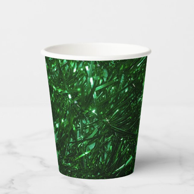 green shiny christmas tree leaves paper cups (Front)
