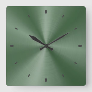 Green Shiny Metallic Design-Stainless Steel Look Square Wall Clock